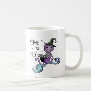 Taza De Café Gato de bruja volador   Hora De Volar