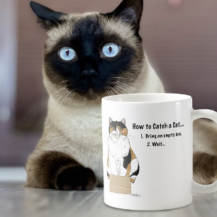 Taza De Café Gato de Calicó Beige Divertido Caja Humor Atrapado