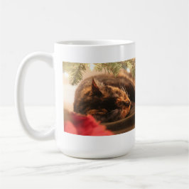 Taza De Café Gato de Calico dormido bajo árbol de Navidad