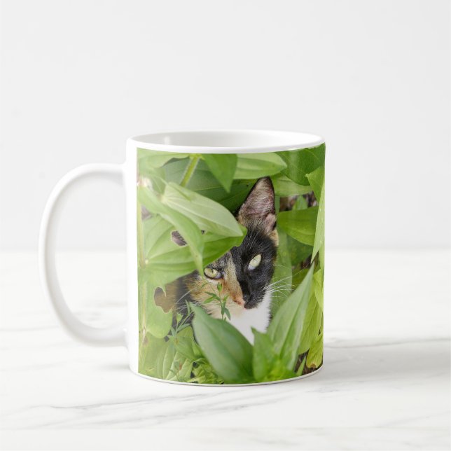 Taza De Café Gato de Calico en las Zinnias (Izquierda)
