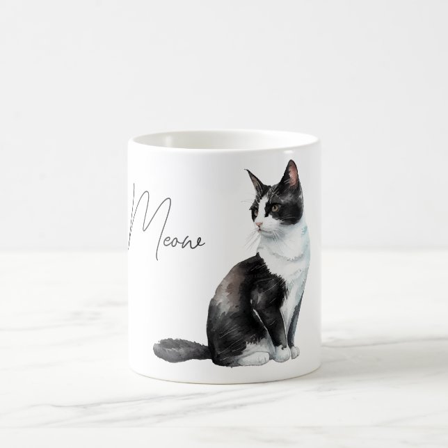 Taza De Café Gato de carne negro y blanco (Centro)