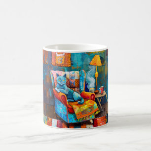 Taza De Café Gato de dibujos animados acogedor en sillón