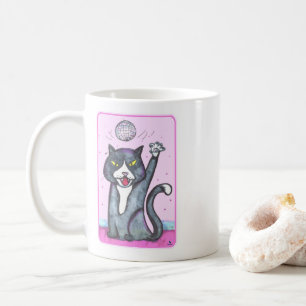 Taza De Café Gato de dibujos animados bailando con bola de disc