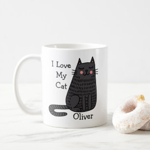 Taza De Café Gato de Dibujos Animados en Estilo de Arte Doodle 