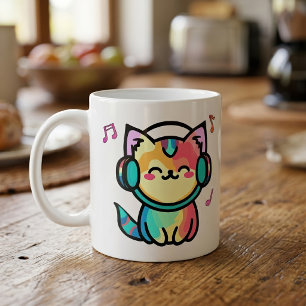 Taza De Café Gato de dibujos animados kawaii sonriente con auri