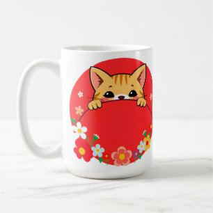 Taza De Café Gato de dibujos animados lindo con colores brillan
