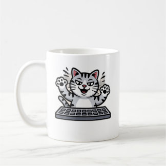 Taza De Café Gato de Dibujos Animados Travieso en el Teclado