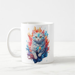 Taza De Café Gato de Fantasía Fuego y Hielo