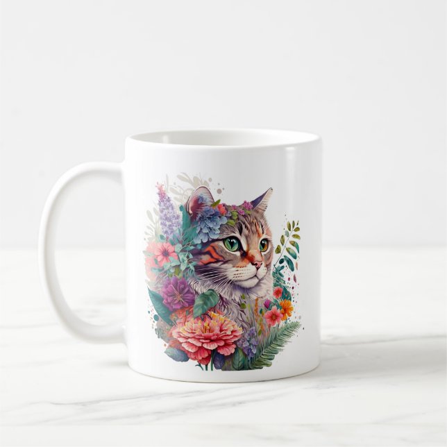 Taza De Café Gato de flor #1 (Izquierda)