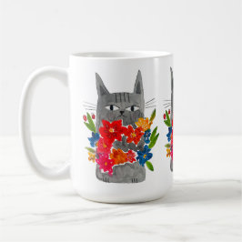 Taza De Café Gato de flores