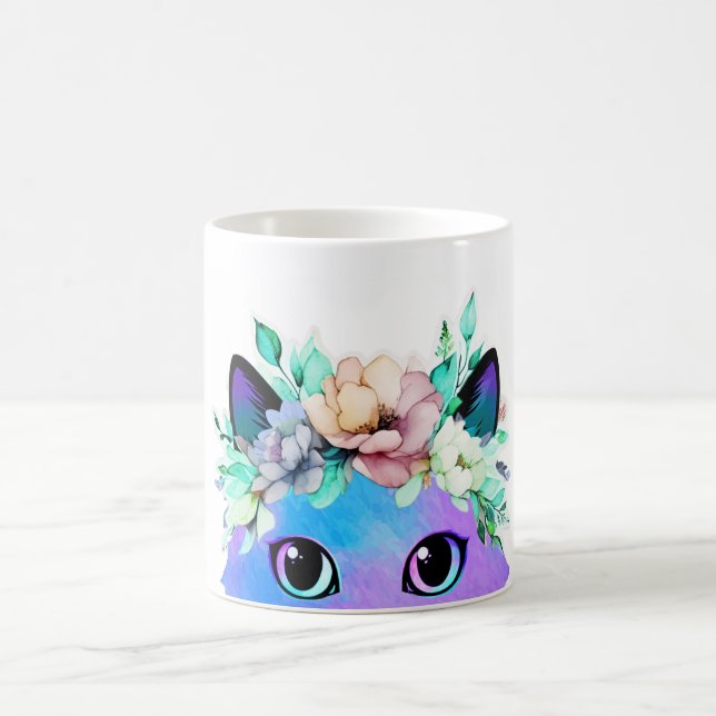 Taza De Café Gato de flores silvestres Ojos Mug (Centro)