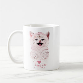 Taza De Café Gato de gatito rosado "Te ❤️" Adorable