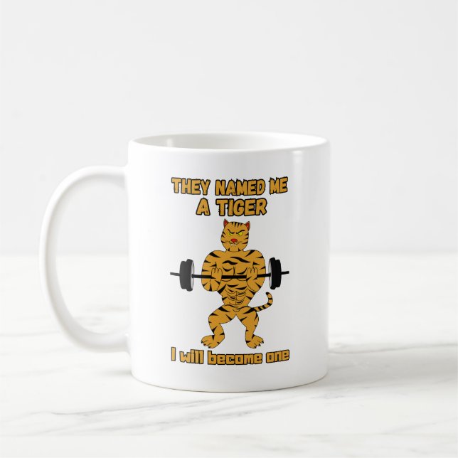Taza De Café Gato de gimnasia. Motivación divertida (Izquierda)