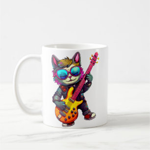 Taza De Café Gato de Guitarra Eléctrica Tocando Música de Rock