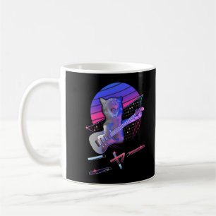 Taza De Café Gato de guitarra eléctrica vaporwave años 80 Ama