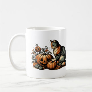 Taza De Café Gato de Halloween vintage y calabaza