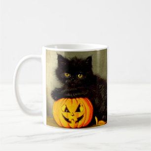 Taza De Café Gato de Halloween vintage y linterna de Jack-o