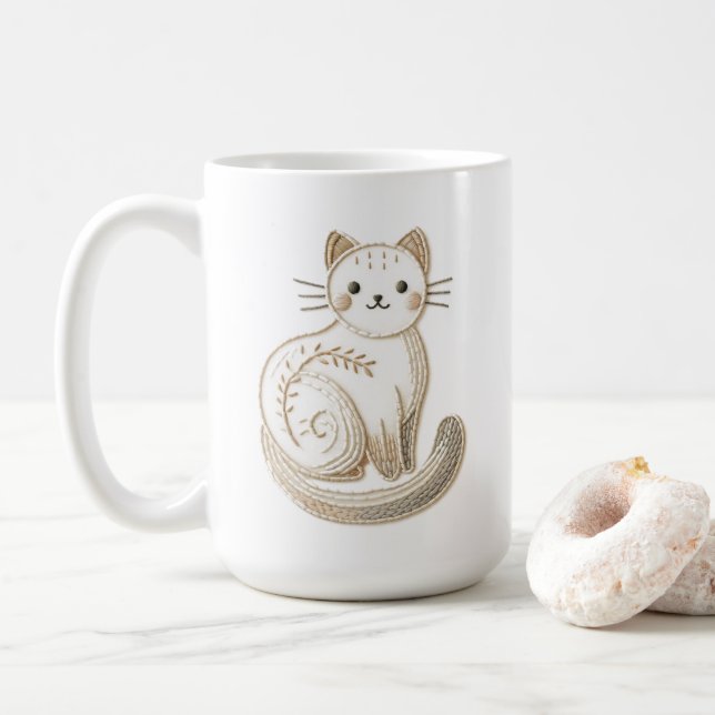 Taza De Café Gato de Kitty Neutral Bho Borroidered (Con donut)