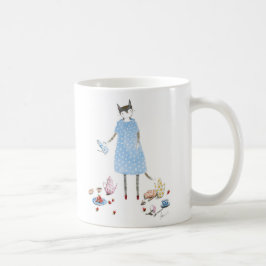 Taza De Café Gato de la fiesta del té en un vestido del