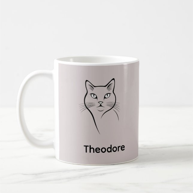 Taza De Café Gato de la línea negra de la cerámica blanca minim (Izquierda)