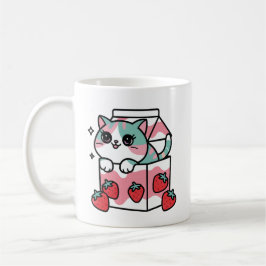 Taza De Café Gato de leche de fresa kawaii