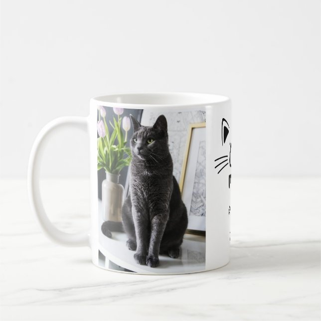 Taza De Café Gato de mamá gata cara personalizada 2 nombres de  (Izquierda)