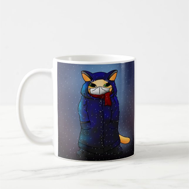 Taza De Café Gato de máscara de la cara de la lluvia nocturna (Izquierda)