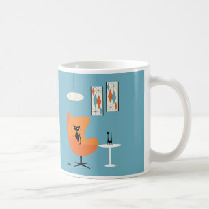 Taza De Café Gato de mediados de siglo en habitación turquesa