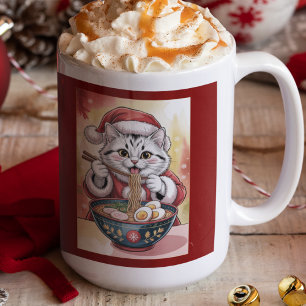 Taza De Café Gato de Navidad Comiendo Ramen Fiesta Japonesa