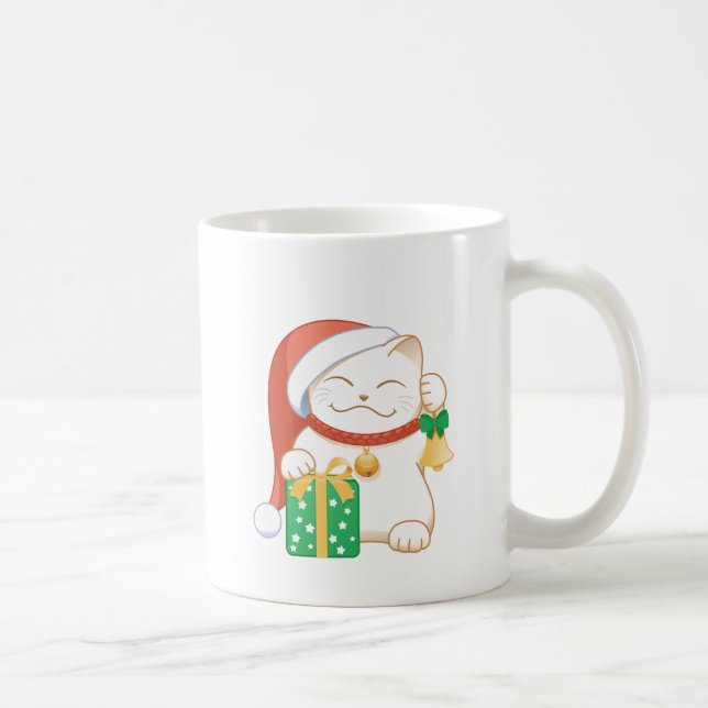 Taza De Café Gato de Navidades blancos en un Gorra rojo (Derecha)