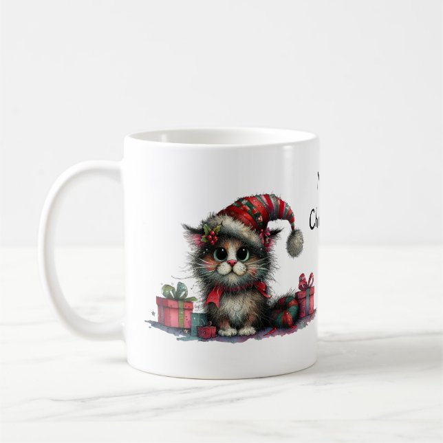 Taza De Café Gato de Navidades con gatito con gatito quirky (Izquierda)