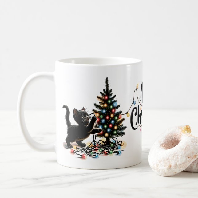 Taza De Café Gato de Navidades retro (Con donut)