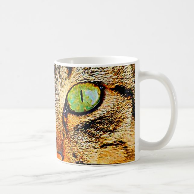 Taza De Café Gato de ojos verdes fascinador (Derecha)