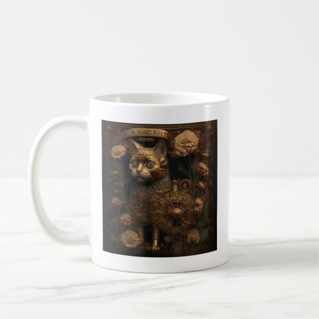 Taza De Café Gato de oro gótico Steampunk (Izquierda)