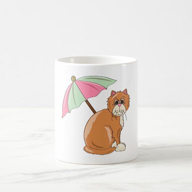 Taza De Café Gato de playa con paraguas rosado y verde (Subido por el creador)
