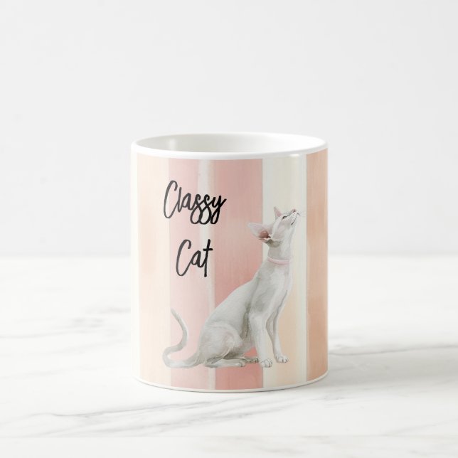 Taza De Café Gato de rayas de crema rosada de bonito (Centro)