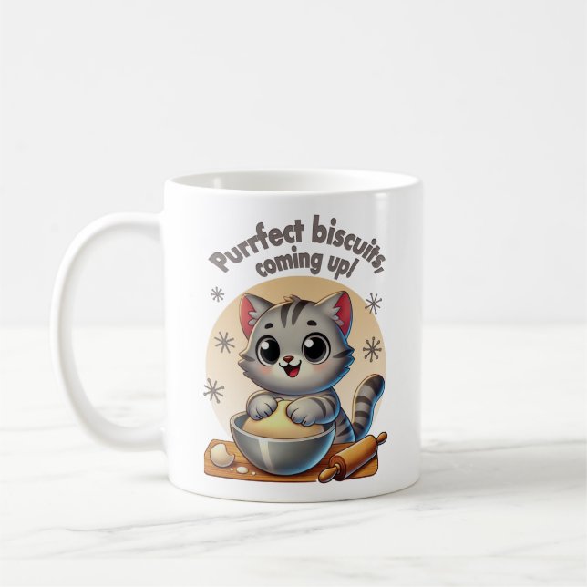 Taza De Café Gato de rodillas "Procure galletas, venga" (Izquierda)