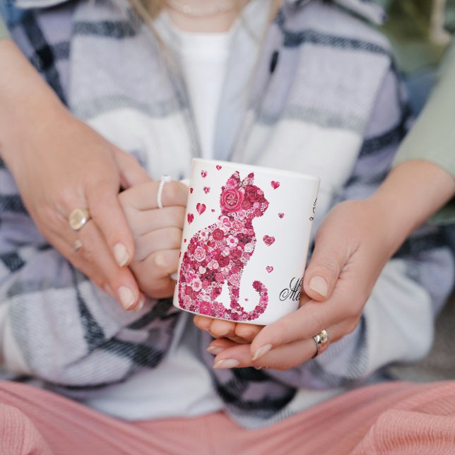 Taza De Café Gato de Rosas (Subido por el creador)