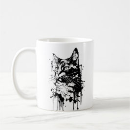 Taza De Café Gato de salpicadura en blanco y negro