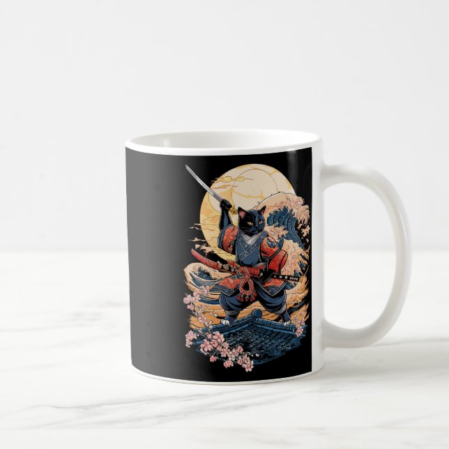 Taza De Café Gato de Samurai Anime Ninja (Derecha)