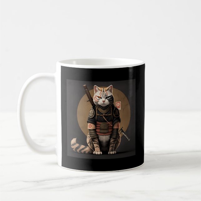 Taza De Café Gato de Samurai Japonés (Izquierda)