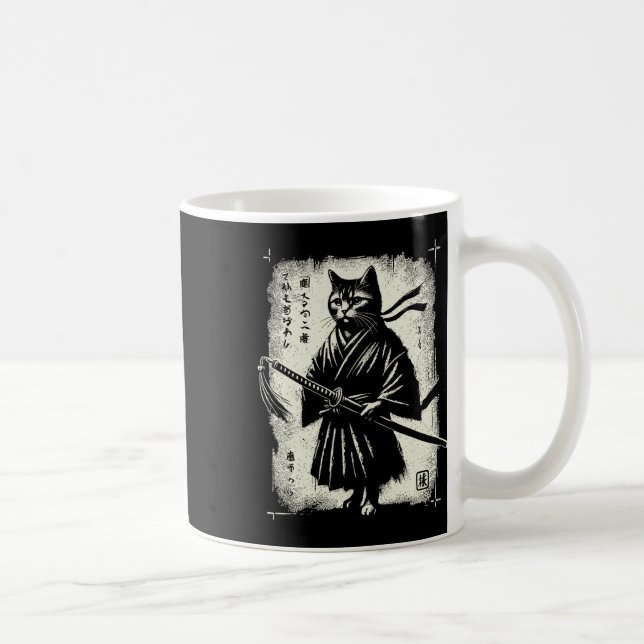 Taza De Café Gato de Samurai Ukiyo-e Guerrero Arte Gráfico Sumi (Derecha)