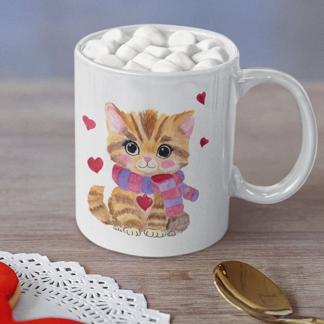 Taza De Café Gato de San Valentín acuarela (Subido por el creador)