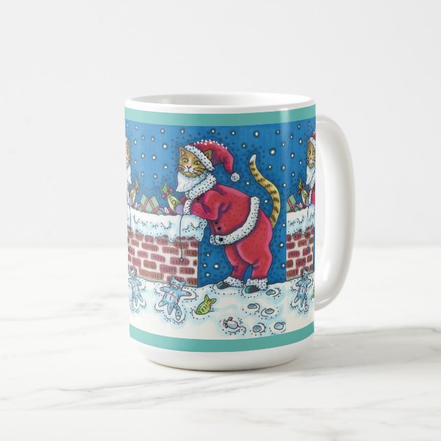 TAZA DE CAFÉ GATO DE SANTA CLAWS EN LA AZOTEA TRAER REGALOS, DI (Anverso derecho)