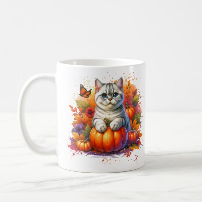 Taza De Café Gato de Shorthair británico con calabaza (Izquierda)