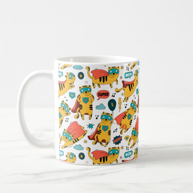 Taza De Café Gato de superhéroe gracioso (Izquierda)