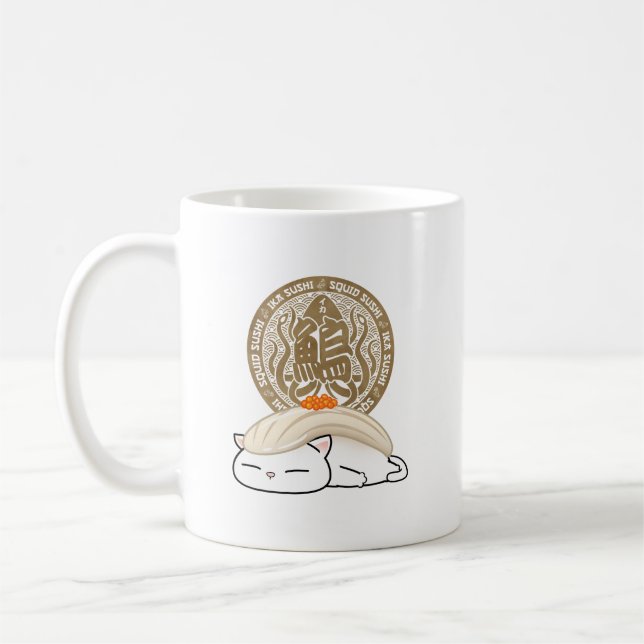 Taza De Café Gato de Sushi Ika Squid (Izquierda)