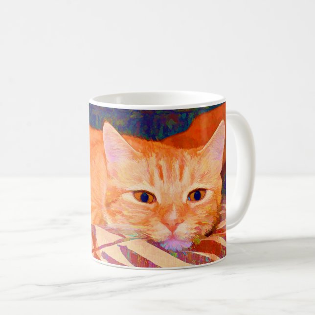 Taza De Café Gato de Tabby anaranjado brillante lindo divertido (Anverso derecho)