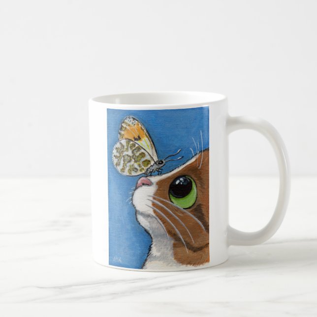 Taza De Café Gato de Tabby y mariposa anaranjada de la (Derecha)