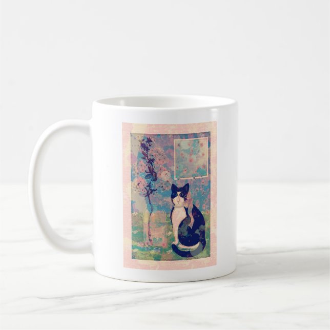 Taza De Café Gato de Tuxedo con flores de cerezo (Izquierda)